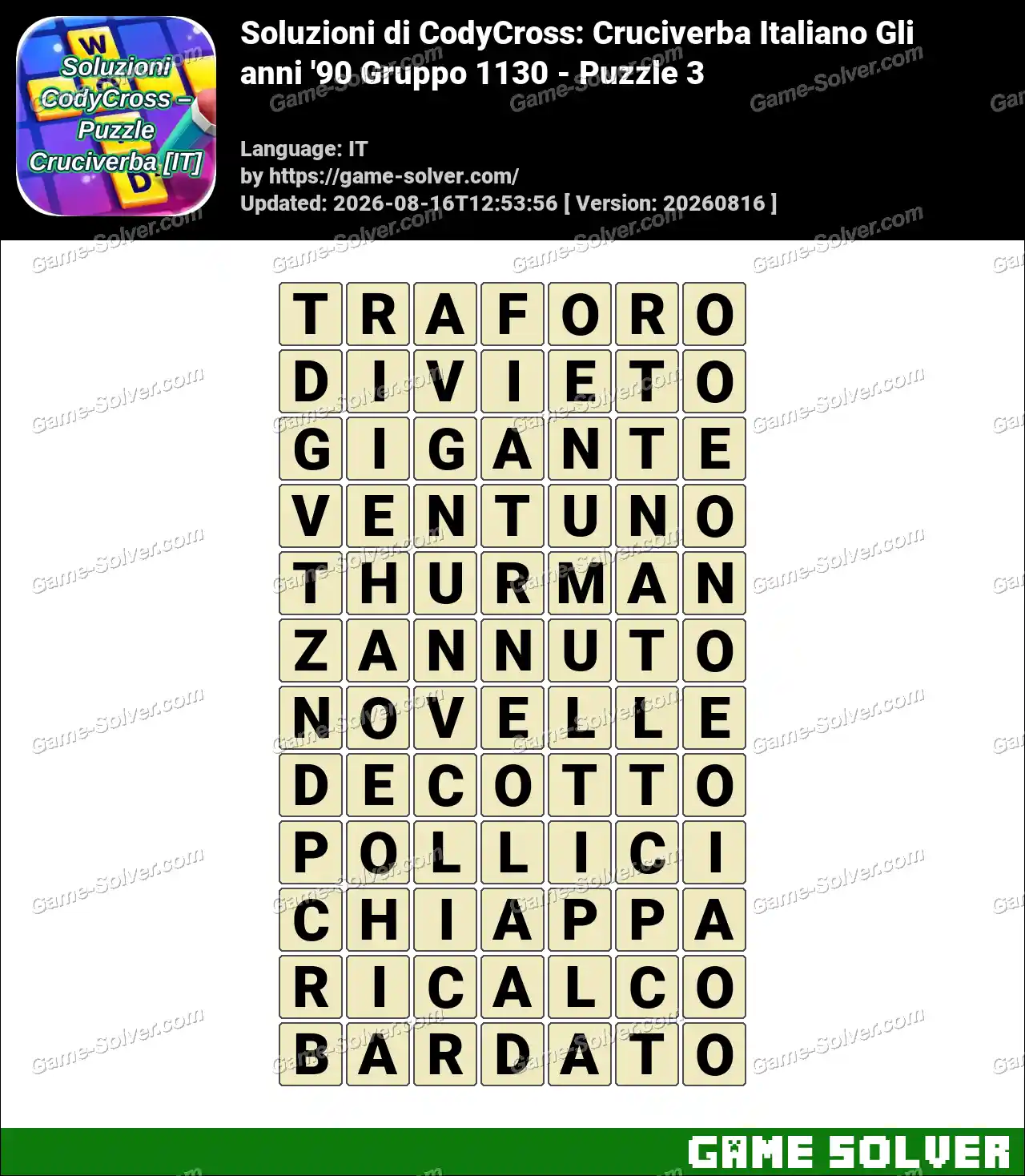 Soluzioni di CodyCross: Cruciverba Italiano Gli anni ’90 Gruppo 1130 – Puzzle 3